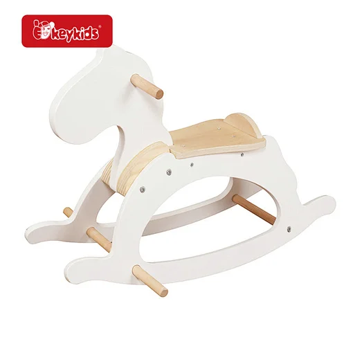 Wooden Kids Rocking Horse White Finish Natural Wood Seat Toddler Ride-On Rocker Toy for Early Childhood Play Activity W16D163